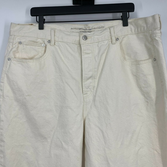 American Eagle Jeans Womens Plus Size 20 Regular Wide Leg Crop Button Fly Beige - Picture 3 of 11